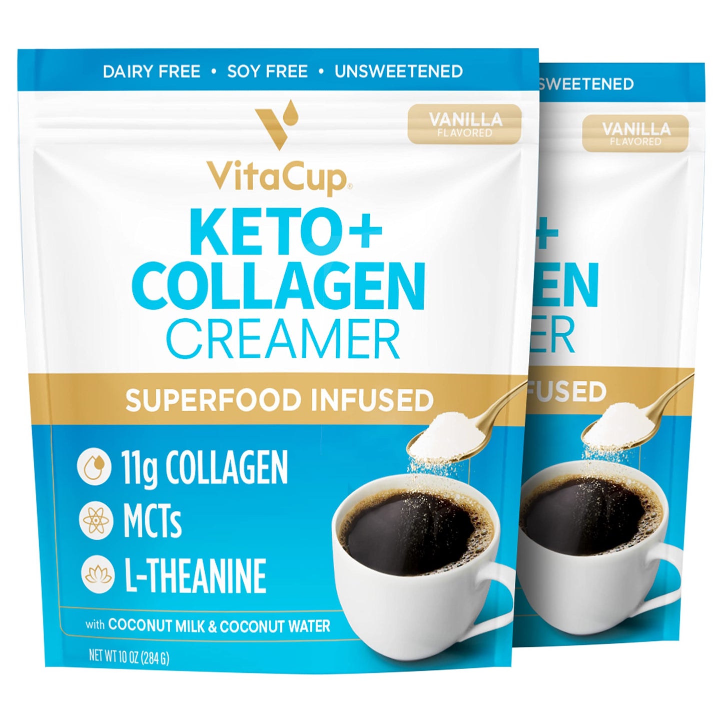 VitaCup Keto + Collagen Coffee Creamer Vanilla Flavor with MCT, Collagen Protein, Coconut Water, L-Theanine for Keto Diet, Use in Coffee, Smoothies, & Shakes, Dairy-Free, Gluten-Free, Soy-Free, 10oz