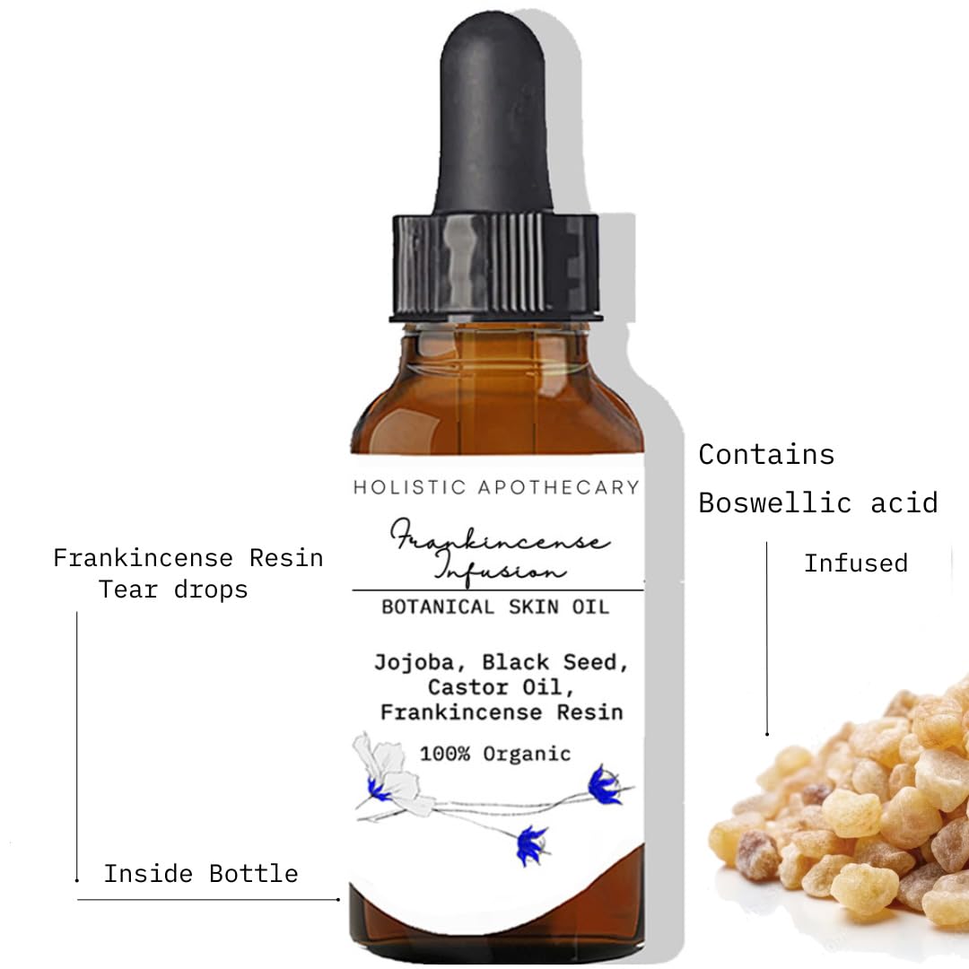 Frankincense Resin Infused Face Oil Organic, Black Seed, Castor, Jojoba Face Oil Anti-Age Moisturizer Hydrating, Nourishing Miracle Oil Serum for Revitalized Radiant Skin