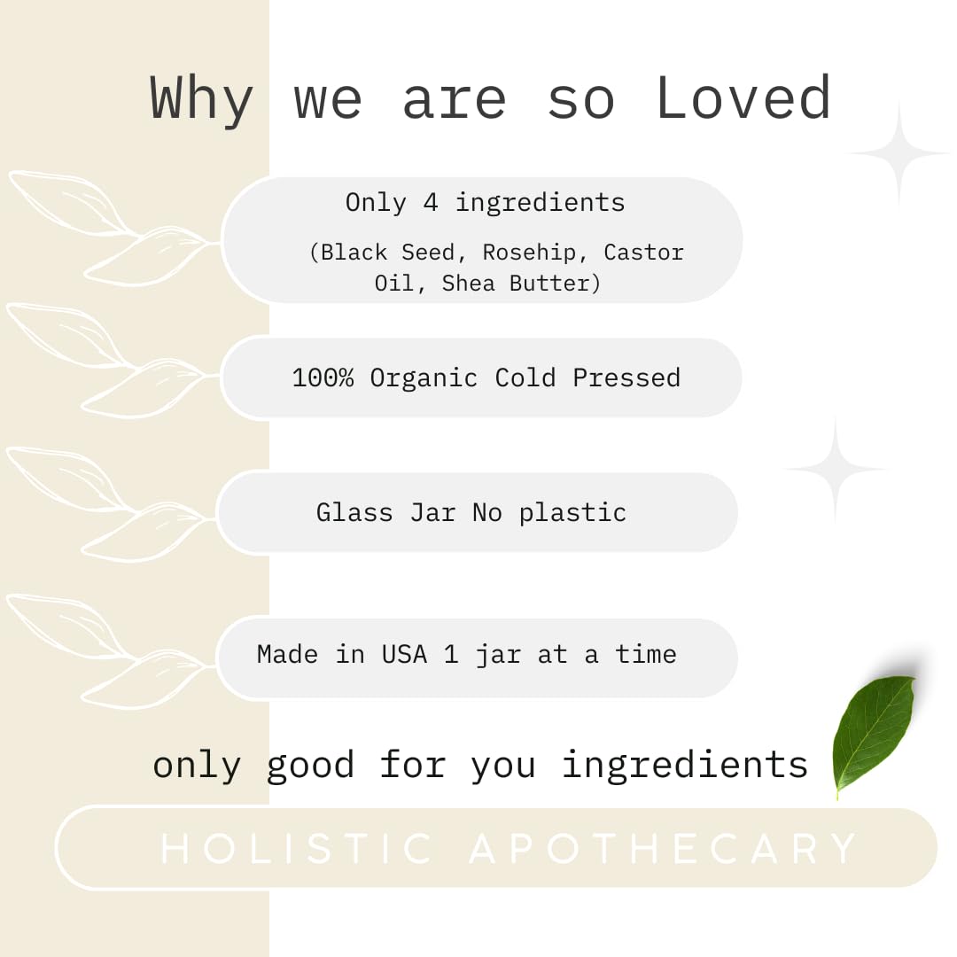 Rosehip, Black Seed, Castor Oil Organic Fortifying Face Cream Treatment Balm Powerful Anti-Aging Natural Moisturizer Nourishing Miracle Balm For Glowing Supple Radiant Skin Glass Jar