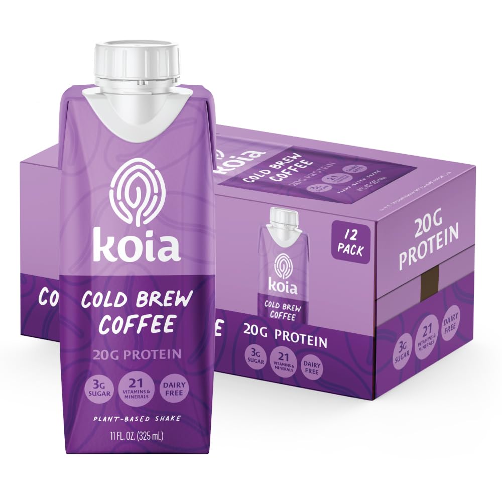 Koia Plant Based Protein Shake, Vanilla Bean, 20g Protein, 3g Sugar, 6g Prebiotic Fiber, 21 Vitamins & Minerals, Dairy-Free, Gluten-Free, Non-GMO, 11 Fl Oz (Pack of 12)