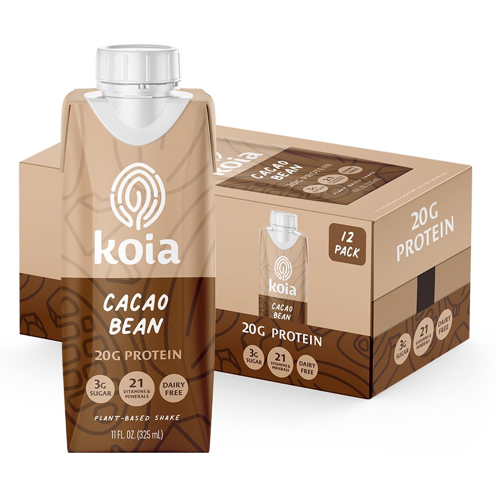 Koia Plant Based Protein Shake, Vanilla Bean, 20g Protein, 3g Sugar, 6g Prebiotic Fiber, 21 Vitamins & Minerals, Dairy-Free, Gluten-Free, Non-GMO, 11 Fl Oz (Pack of 12)