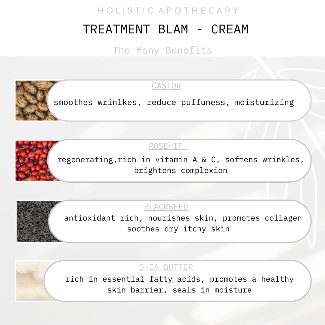 Rosehip, Black Seed, Castor Oil Organic Fortifying Face Cream Treatment Balm Powerful Anti-Aging Natural Moisturizer Nourishing Miracle Balm For Glowing Supple Radiant Skin Glass Jar