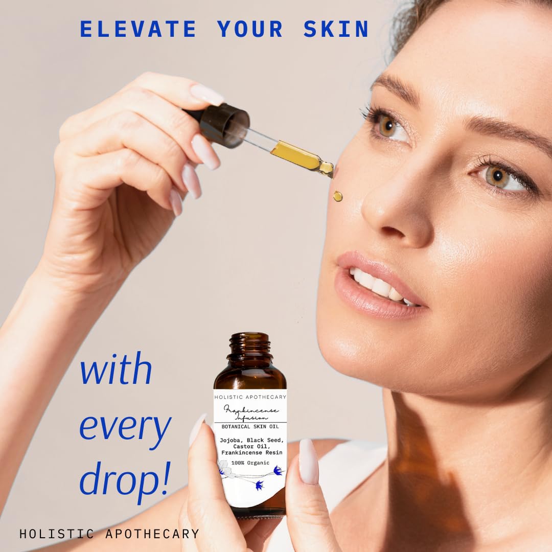 Frankincense Resin Infused Face Oil Organic, Black Seed, Castor, Jojoba Face Oil Anti-Age Moisturizer Hydrating, Nourishing Miracle Oil Serum for Revitalized Radiant Skin