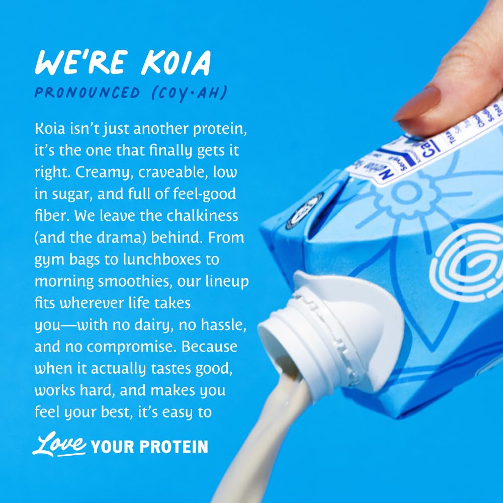 Koia Plant Based Protein Shake, Vanilla Bean, 20g Protein, 3g Sugar, 6g Prebiotic Fiber, 21 Vitamins & Minerals, Dairy-Free, Gluten-Free, Non-GMO, 11 Fl Oz (Pack of 12)