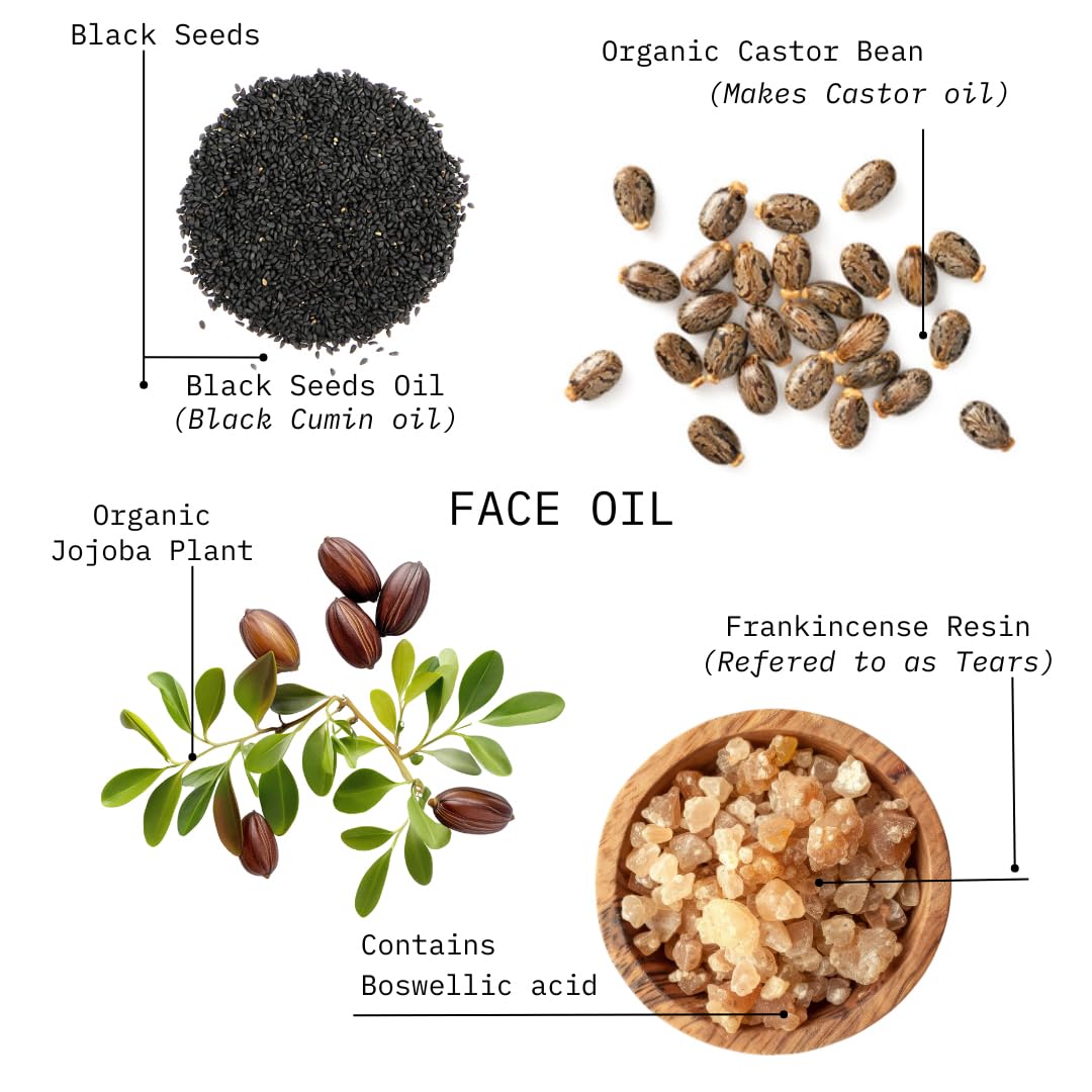 Frankincense Resin Infused Face Oil Organic, Black Seed, Castor, Jojoba Face Oil Anti-Age Moisturizer Hydrating, Nourishing Miracle Oil Serum for Revitalized Radiant Skin