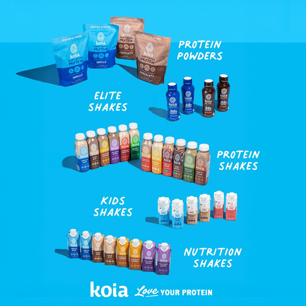 Koia Plant Based Protein Shake, Vanilla Bean, 20g Protein, 3g Sugar, 6g Prebiotic Fiber, 21 Vitamins & Minerals, Dairy-Free, Gluten-Free, Non-GMO, 11 Fl Oz (Pack of 12)