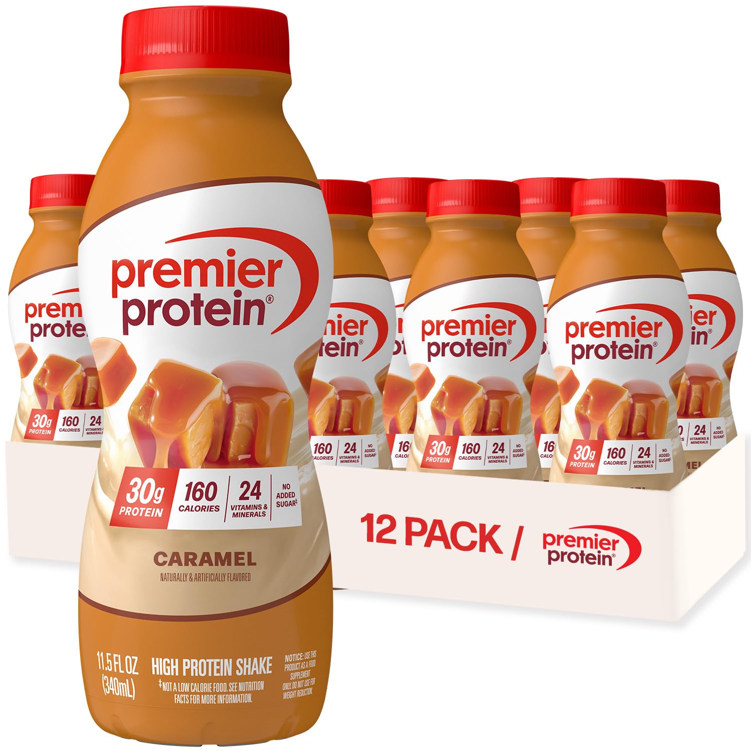 Premier Protein Shake, Caramel, 30g High Protein, 12 Pack