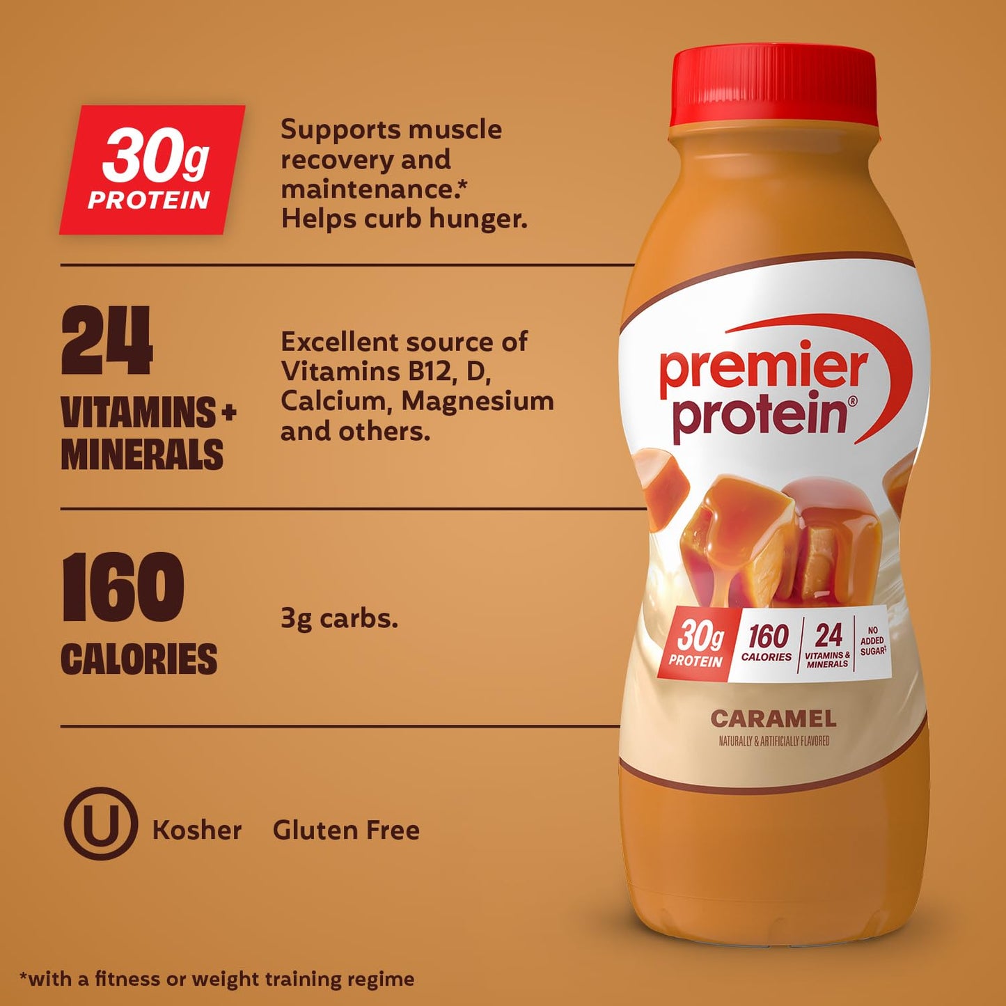 Premier Protein Shake, Caramel, 30g High Protein, 12 Pack