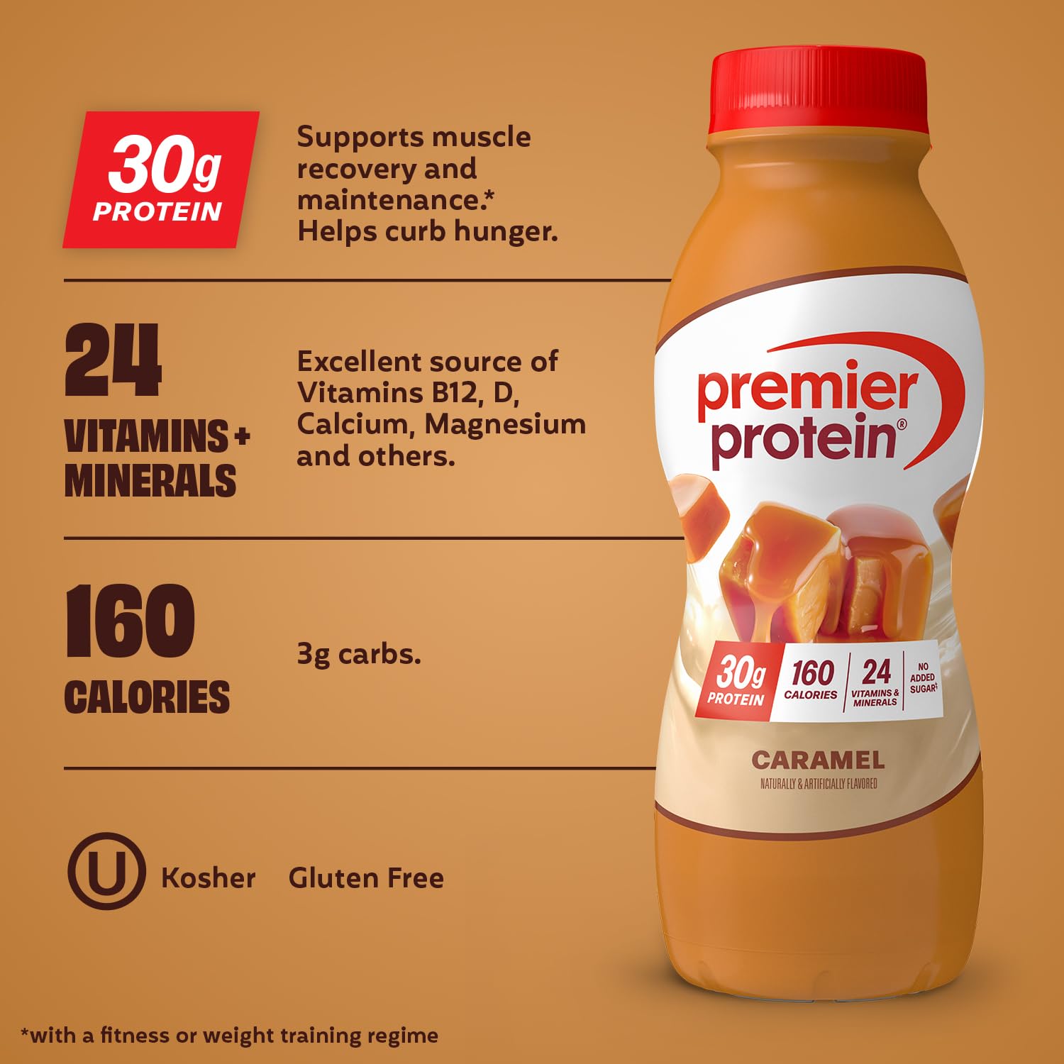 Premier Protein Shake, Caramel, 30g High Protein, 12 Pack