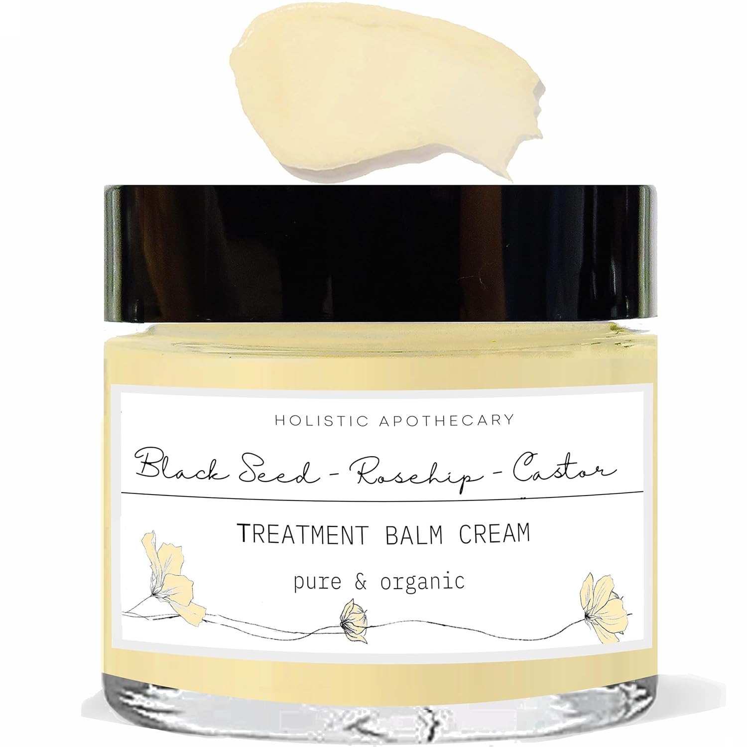 Rosehip, Black Seed, Castor Oil Organic Fortifying Face Cream Treatment Balm Powerful Anti-Aging Natural Moisturizer Nourishing Miracle Balm For Glowing Supple Radiant Skin Glass Jar