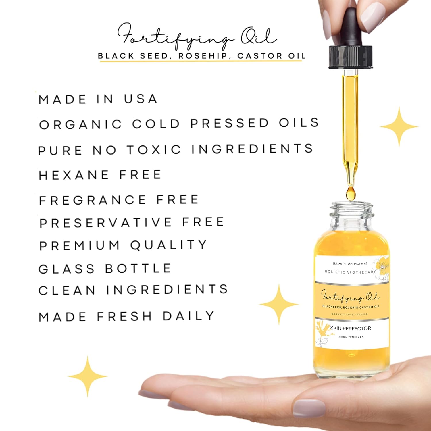 Black Seed, Rosehip & Castor Oil Organic Cold Pressed Fortifying Anti Aging Miracle Facial Moisturizer Face Oil Serum Glow Oil Hydrates Dry Wrinkled Skin Natural Skincare (1 FL OZ)