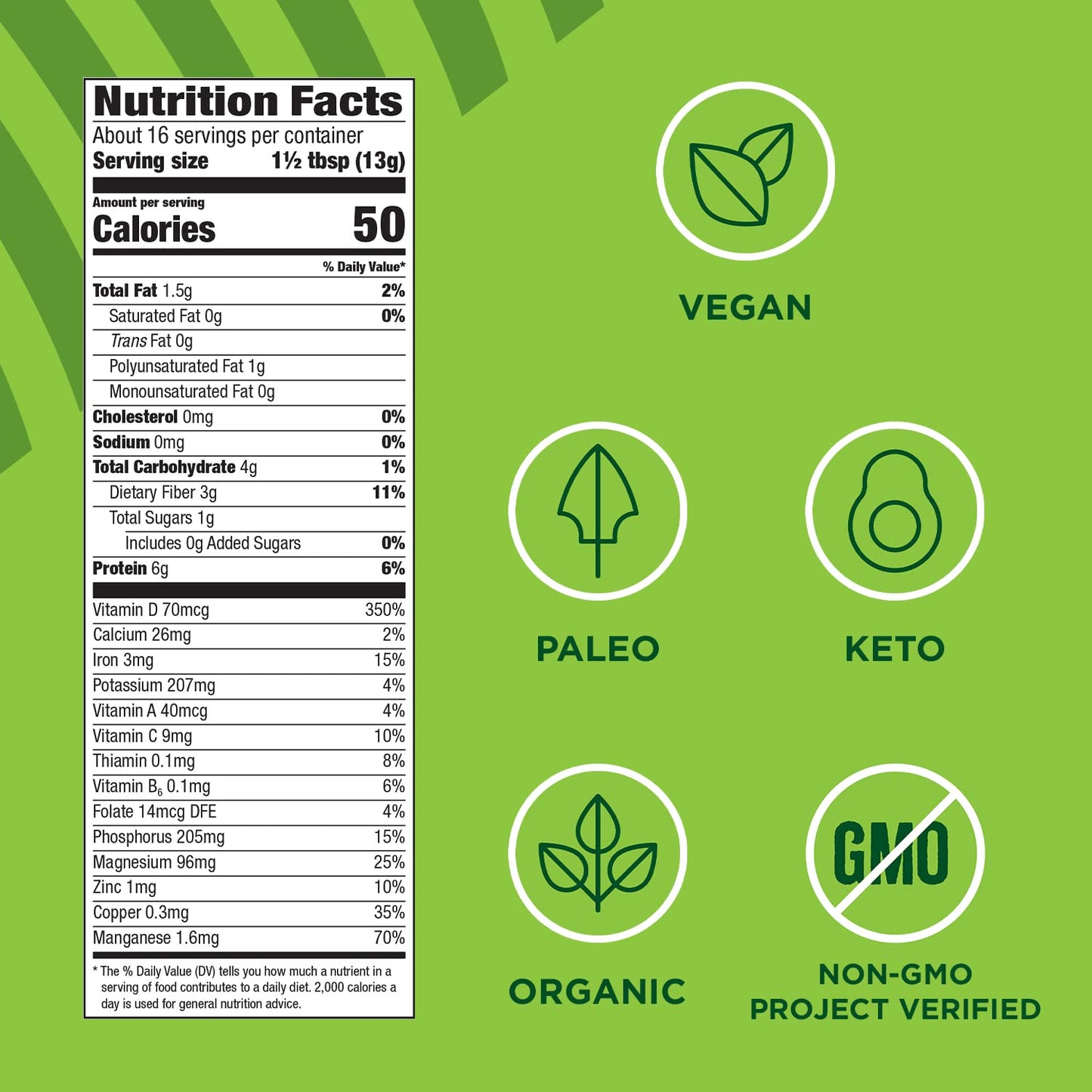 Manitoba Harvest Organic Hemp & Supergreens Powder, 7.5 oz, Green Superfood Powder with 6g of Protein, 3g of Fiber per Serving, Vegan, Non-GMO Project Verified, Packaging May Vary