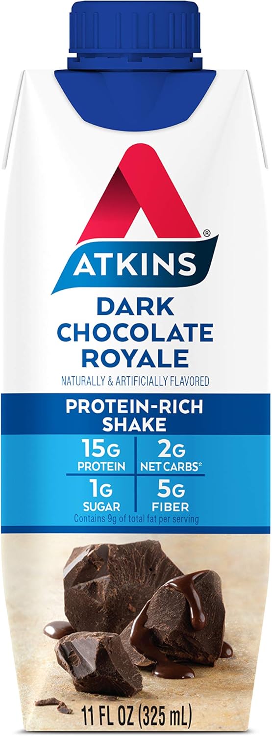 Atkins Gluten Free Protein-Rich Shake, Dark Chocolate Royale, Keto-Friendly, 8 Count (Pack of 1)