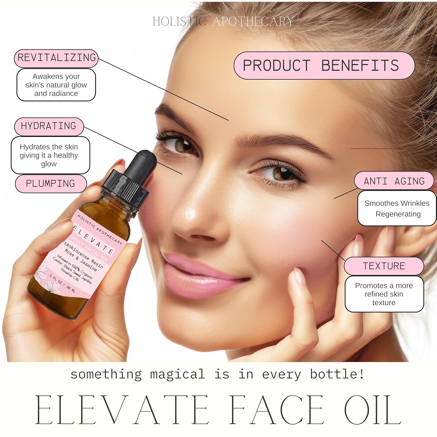 Frankincense Resin Infused Organic Black Seed, Castor & Jojoba Oils with Jasmine & Rose ELEVATE Facial Oil Anti-Age Radiant Botanical Face Oil Moisturizer, Hydrating, Nourishing