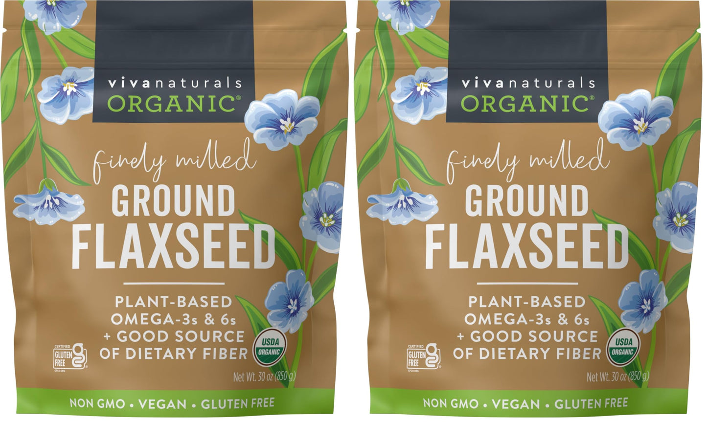 Viva Naturals Organic Ground Flaxseed, 15 oz (425 g) – Plant-Based Protein, Vegan Omega-3 & Fiber, Finely Milled Flax Seeds, Perfect for Smoothies & Baking