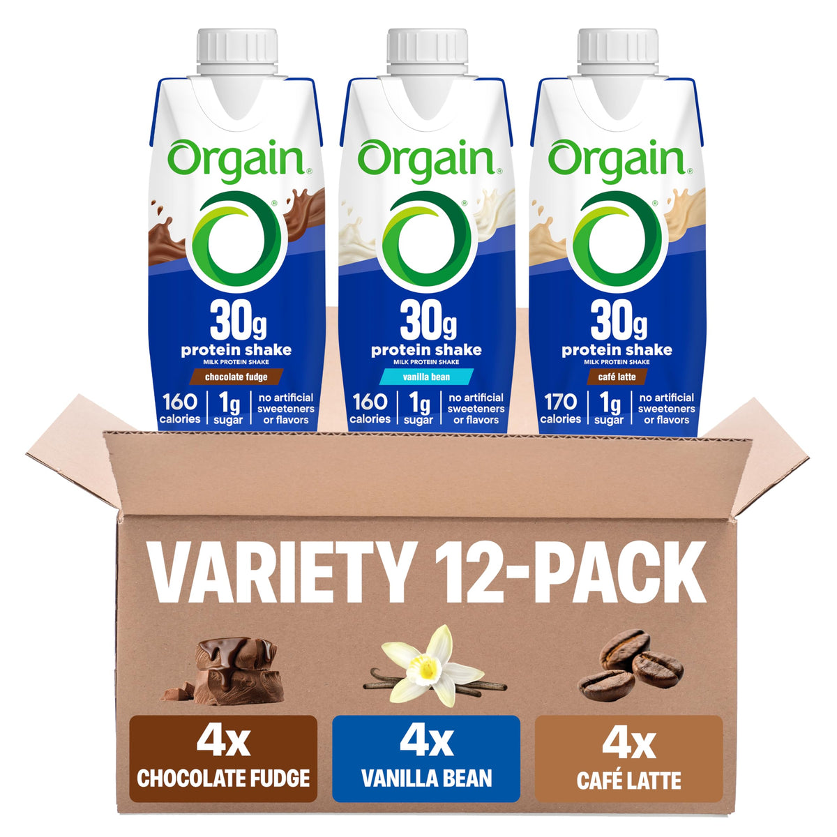 Orgain 30g High Protein Dairy Shake, 5g BCAAs, Chocolate, 11 oz, 12pk | Ready to drink dairy isolate milk protein, meal replacement, 1g sugar per serving, keto friendly, gluten free